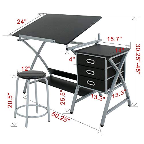Drawing Desk Art Hobby Drafting Table Art Craft Folding Adjustable With Stool YJYDD