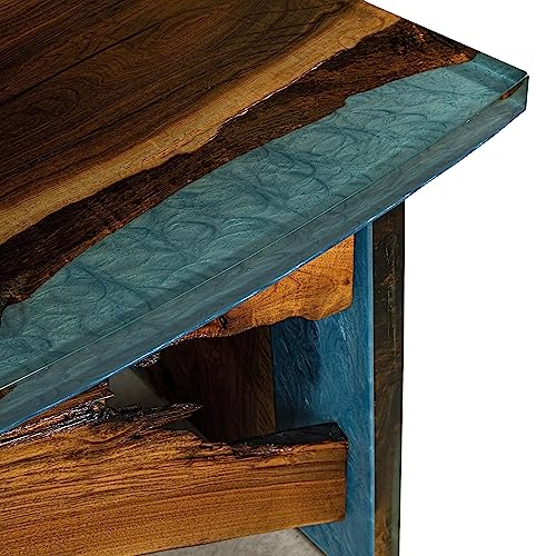 Angora Blue Epoxy Executive Desk - Mid Century Modern Style | 100% Black Walnut | Made in Turkey