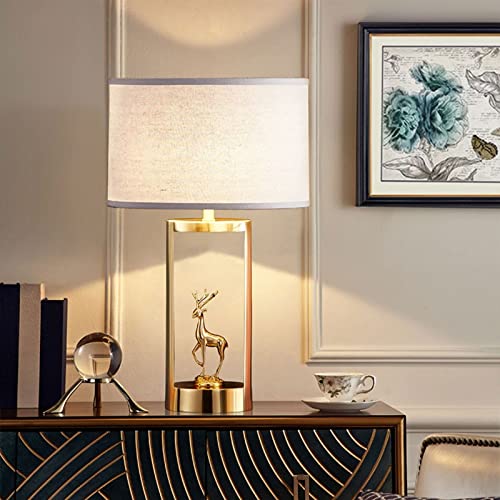 WAOCEO Traditional Copper Table Lamp with Cloth Lampshade