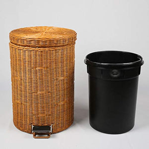 Nordic Creative Natural Rattan Trash Can Slow Down Silent Pedal Garbage Bin with Lid Fashion Country Style Wastebasket (Color : Yellow, Size : 12L)