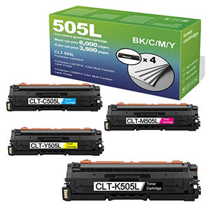 4 Pack CLT-K505L C505L M505L Y505L Toner Cartridge Replacement for Samsung ProXpress C2620DW C2670FW C2680FX Color Multi Function Laser Printer Toner (1BK+1C+1M+1Y).