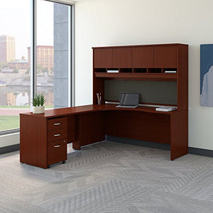 Bush Business Furniture Series C 72W Left Handed Corner Desk with Hutch and Mobile File Cabinet in Mahogany