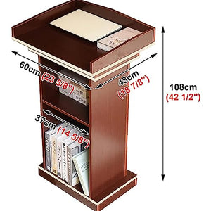 None Podium Wood Stand, Floor Standing Speaking Podium with 2 Storage, Premium Lectern Stand