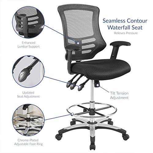 Modway Calibrate Mesh Drafting - Reception Desk Chair - Tall Office Chair in Black