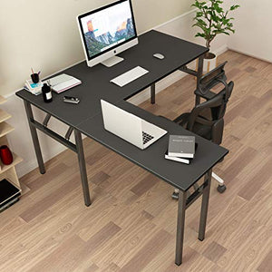 DlandHome Reversible L-Shaped Desk Large Corner Desk Folding Table Computer Desk Home Office Table Computer Workstation, Black, ND11