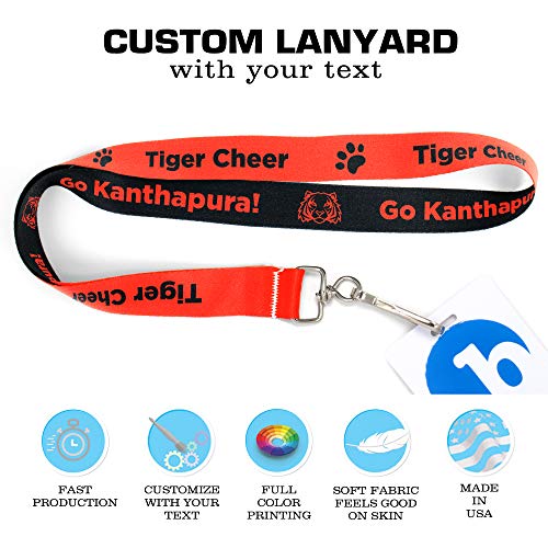 Buttonsmith Sporty Mascots Lanyard - Pack of 25 - Choose Background Color, Font Color, Font Style and Icon - Personalize with Your Name or Text - Made in the USA