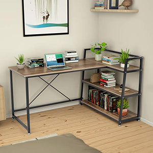 L Shaped Computer Desk with Storage Shelves Adjustable 60 Inch 3-Tier Corner Computer Desk, X-Frame Reinforced Design Workstation Study Writing Table for Small Space Gaming Home Office