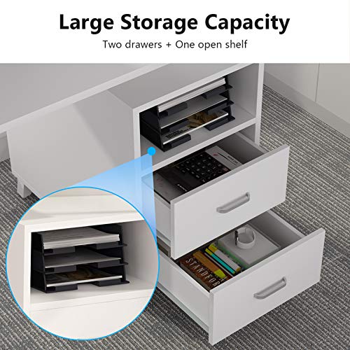 Tribesigns Reversible Computer Desk with Drawers, 360° Free Rotating Home Office Desk 47 inch Modern Study Writing Table Workstation with Storage Cabinet
