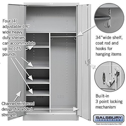 Salsbury Industries Heavy Duty Assembled Combination Storage Cabinet, 78-Inch High by 24-Inch Deep, Gray