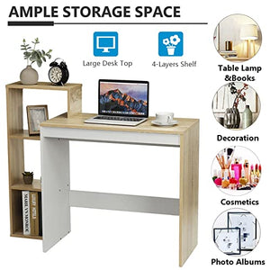 BinOxy Computer Desk 110cm with 4 Layer Storage Shelf - Modern Home Office Furniture