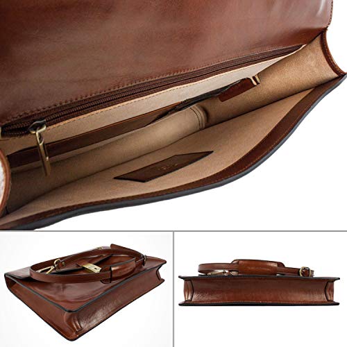 Leather Briefcase Elegant Business Style Up to 15'' Laptop Size Bag Brown - Time Resistance