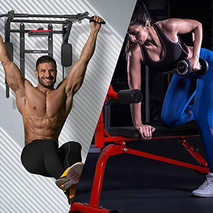 STOZM Combo of Deluxe Pull Up Bar (Black) & Multi-Functional Adjustable Sit Up Bench - Multiple Color Options (Red) (STPV)