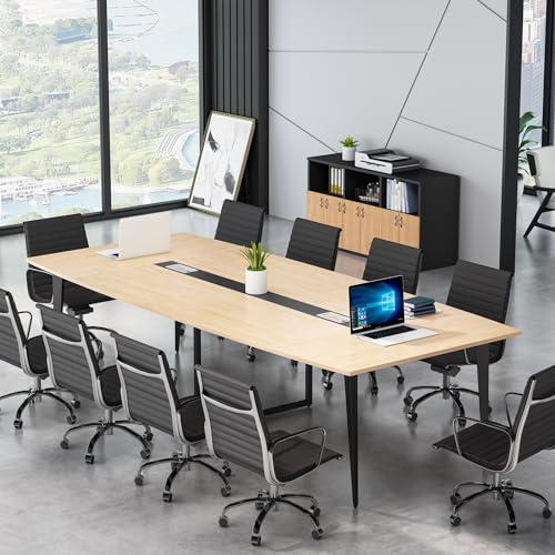 LITTLE TREE 8FT Boat Shaped Conference Room Table, Light Walnut