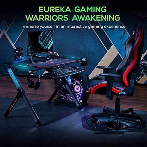 EUREKA ERGONOMIC Gaming Desk with RGB Lighting Gaming Table 44.5'' PC Desk Easy to Assemble Computer Desk with Free Mouse pad, Cup Holder& Headphone Hook for Men Boy/Girlfriend Son/Daughter Black