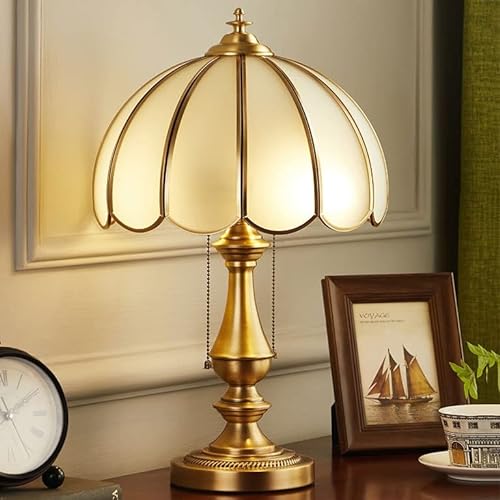 None European Light Luxury Desk Lamp Copper Antique Bedside Lamp