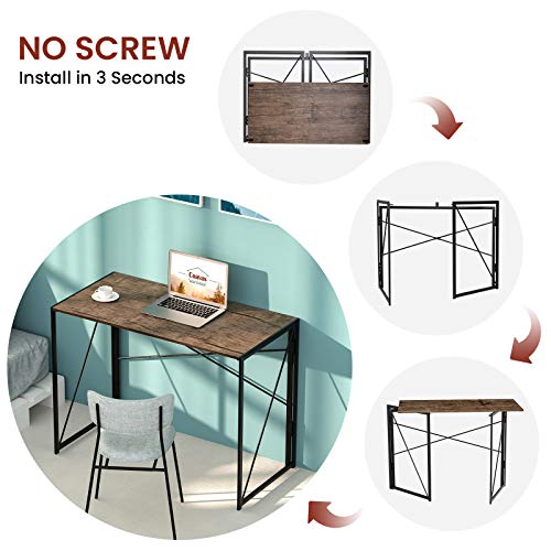 Coavas Folding Desk No Assembly Required, 40" Writing Computer Desk Space Saving Foldable Table Simple Home Office Desk,Brown