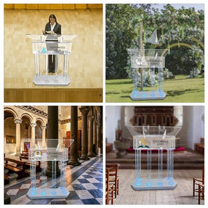 VLOJELRY Acrylic Church Pulpit Podium with Wheels