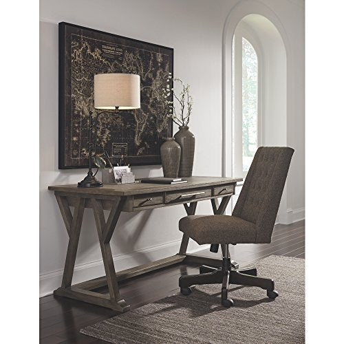 Ashley Furniture Signature Design - Luxenford Large Home Office Desk - Casual - 3 Drawers/Faux Bluestone Inset Top - Grayish Brown Finish - Brushed Nickel Hardware