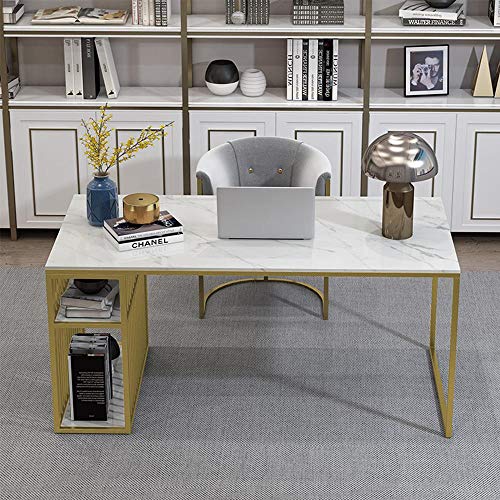 DIANAR Modern Simple Style Computer Desk PC Laptop Study Table Office Desk Workstation for Home Office, Marble Small Desks for Small Spaces（White）