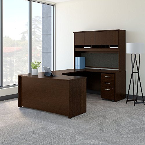 Bush Business Furniture Series C 60W Right Handed Bow Front U Shaped Desk with Hutch and Storage in Mocha Cherry