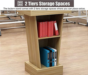 DARZYS Wood Podium Stand with 2 Tier Storage - Natural Color