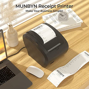 MUNBYN POS Printer, Receipt Printer USB Ethernet 80MM Thermal Printer P047, Impresora térmica, Black Supermarket POS Kitchen Printer with Auto Cutter Support Cash Drawer ESC/POS Windows System