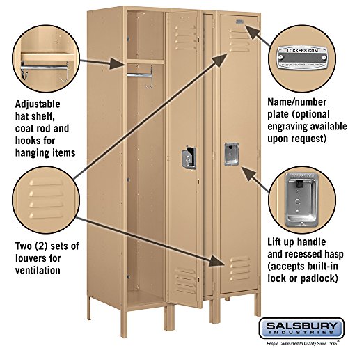 Salsbury Industries 51368TN-U 45" Single Tier Extra Wide Standard Metal Locker, Tan Brown