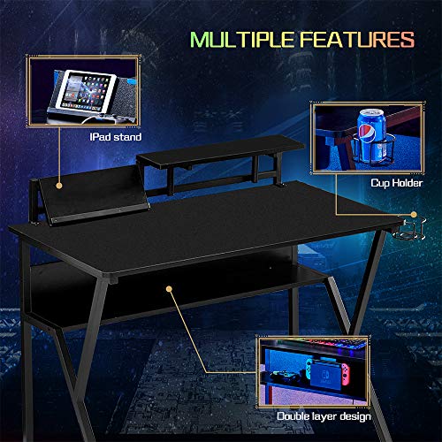 Homesailing Modern Computer PC Desk Table Black with Hutch and Storage Shelf Cup Holder, Office Workstation Student Gaming Writing Study Desk for Home Furniture 41”
