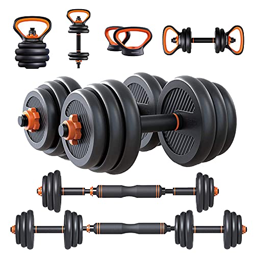 6 in 1 Adjustable Dumbbell Set of 2 Weight Pair , Free Weight ,Dumbellsweights Set 22/44/66/88 Lbs , Adjustable Kettlebell Barbell Set , for Home Gym and Workout Fitness Equipment for Men and Women