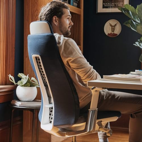 Haworth Fern Executive Office Chair with Digital Knit Finish and Adjustable Headrest - Deep Sea