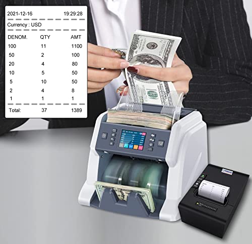 RIBAO BC-55 Mixed Denomination Bill Value Counting Money Counter with RB-80-RP 80mm Thermal Printer