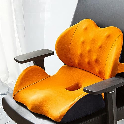 LSTQPK Office Chair Cushions for Back and Butt - Tailbone Pain Relief - Lumbar Support - Orange