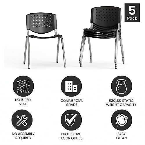 Flash Furniture HERCULES -5 Pack 880 lb. Capacity Black Plastic Stack Chair