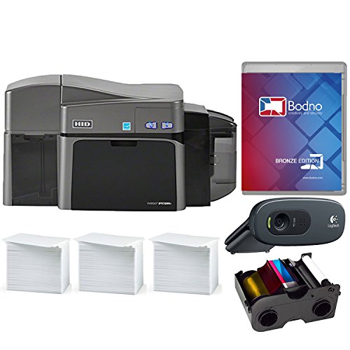Fargo DTC1250e Dual Sided ID Card Printer & Complete Supplies Package with Bodno Software