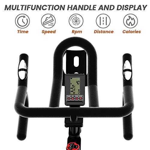 pooboo Exercise Bike Stationary 330 Lbs Indoor Cycling Bike with Comfortable Seat Cushion & LCD Monitor, Multi - Grips Handlebar