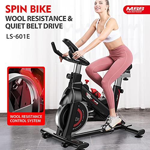 MBB Indoor Exercise Bike Stationary 35 LBS Flywheel,450 LBS Super Support, LCD Display Monitor Tablet Mount Comfortable Seat Cushion Cardio Workout Spin Bike Training Cycling Belt Quiet and Smooth Bicicletas Para Hacer Ejercicio en Casa (black)