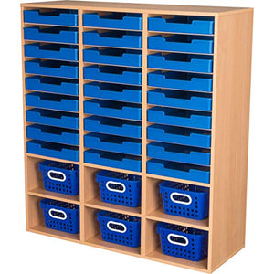 Really Good Stuff 27 Slot Mail and Supplies Center with 27 Trays, 6 Cubbies, and Baskets Single Color (Blue)