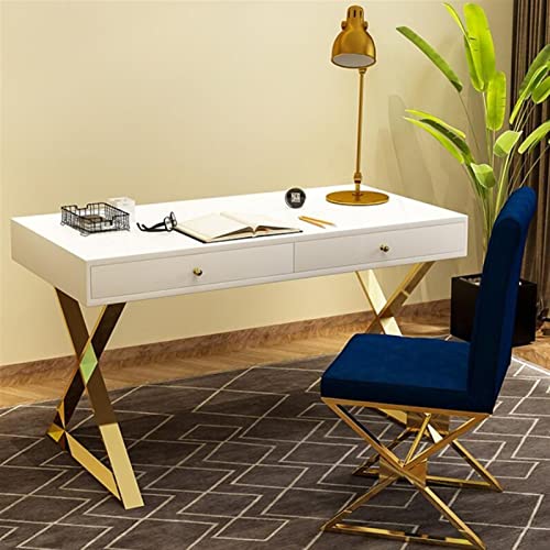 Zenglingliang Nordic Light Luxury Writing Desk with Gold Metal Frame, 1.2/1.4m - Black/White