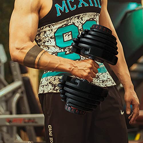 VEICAR 88lbs Adjustable Dumbbell,10lb-88lb Fast Adjust Weight Dumbbell,Training Weights Gym Equipment for Man and Women Exercise Dumbbell (Single)