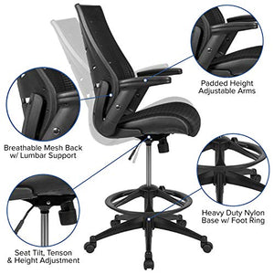 EMMA + OLIVER High Back Black Mesh Ergonomic Drafting Chair