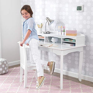 KidKraft Avalon Wooden Children's Desk with Hutch, Chair and Storage, White ,Gift for Ages 5-10