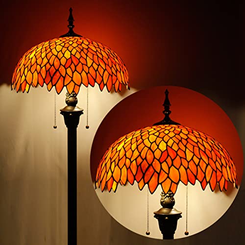 WERFACTORY Tiffany Floor Lamp Red Orange Wisteria Stained Glass Standing Reading Light 16X16X64 Inches - S523R Series