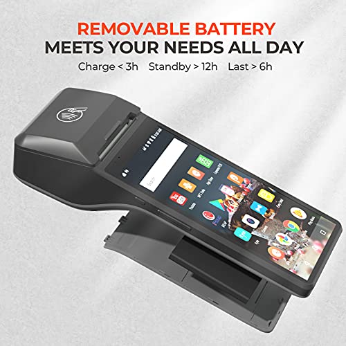 MUNBYN POS Receipt Printer, Android 10 POS Terminal Handheld, 58mm Receipt Printer, 6" PDA Printer 80mm/s with NFC, 4G, Wi-Fi Bluetooth, Support Loyverse, Kyte, iReap, Built-in Google Play, Free SDK
