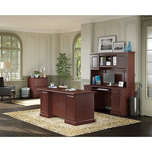 Bush Furniture kathy ireland Home Bennington Manager's Desk, Credenza with Hutch and Lateral File, Harvest Cherry