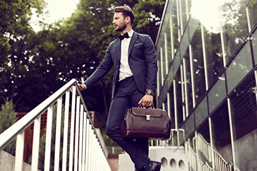 Leather Doctor Bag with Key Lock - Full grain Medical Handbag Doctors Briefcase Dyed by Vegetable Tanning Para Satchel Vintage Unisex - Time Resistance