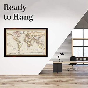 Home Magnetics Interactive World Map Art | Framed Magnetic Geographic Map | 30 Marker Pins Included (46x34)