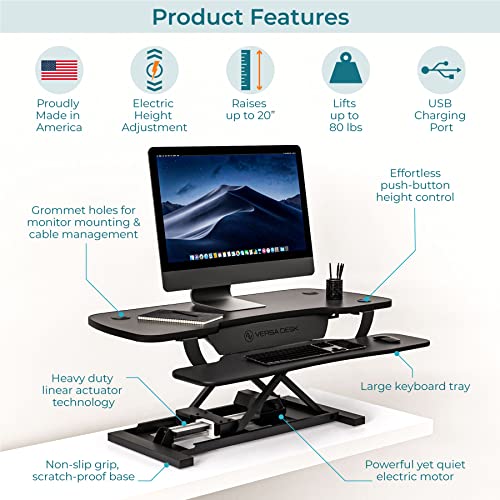 VERSADESK Electric Height Adjustable Standing Desk Converter, 40 Inch - Black