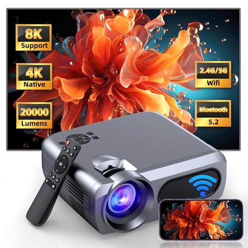 BBianLyy Wifi Bluetooth 4K Outdoor Projector, 20000 Lumen Home Theater Portable Movie Projector