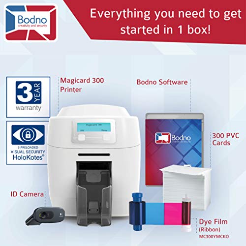 Magicard 300 Dual Sided ID Card Printer & Complete Supplies Package with Bodno ID Software - Bronze Edition