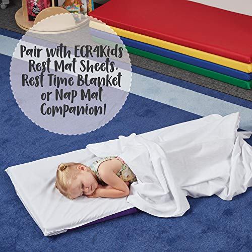 ECR4Kids 2" Thick Rainbow Rest Nap Mats with Name Tag Holder, Blue (5-Pack)